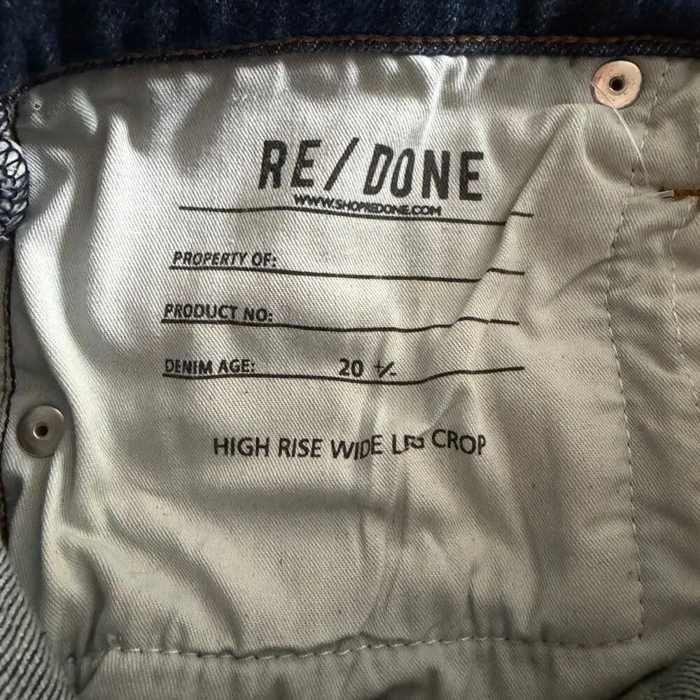 Re/Done High Rise Wide Leg Crop Jeans 26 Heritage Rinse